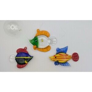 Lot of 3 LS Arts Blown Glass Floating Fish w Bubble Tropical Tank Aquarium Decor
